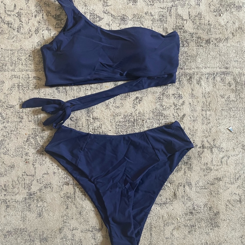 Navy Blue One-Shoulder Bikini Set
